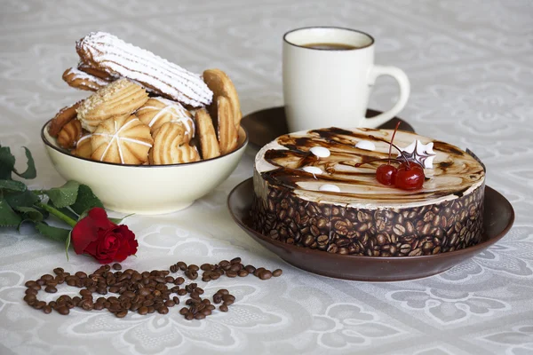 Beautiful table with sweets coffee cake