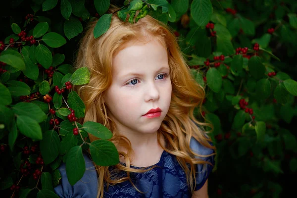 Portrait of beautiful little girl in a blue dress — Stock Photo, Image