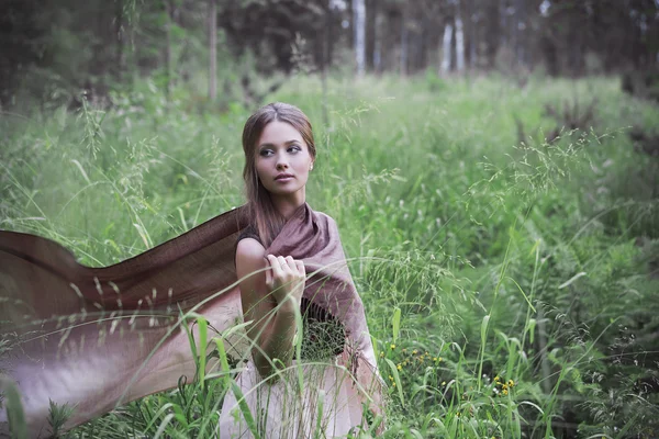 Ritratto di bella ragazza sulla natura — Foto Stock