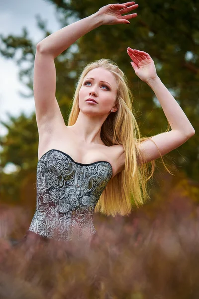 Portrait of beautiful girl in black dress — Stock Photo, Image