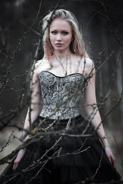 Portrait of beautiful girl in black dress — Stock Photo, Image