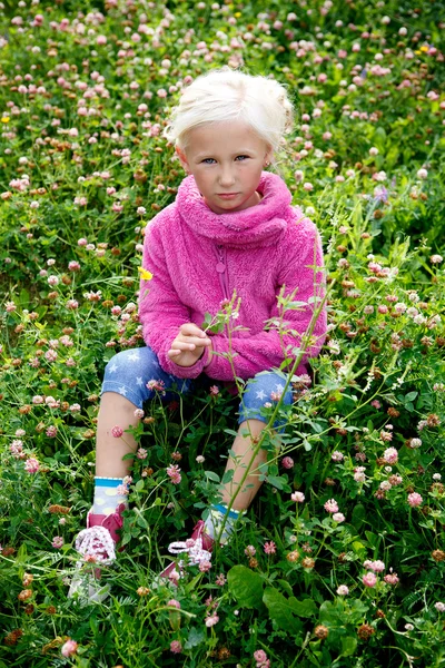 Portret van een kleine blonde mooi meisje — Stockfoto