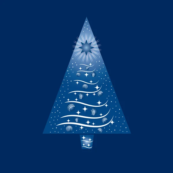 Blå och vit julgran gratulationskort — Stock vektor