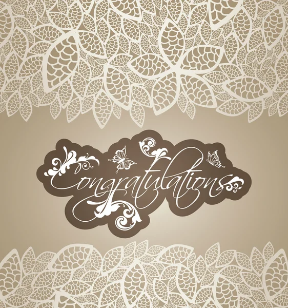Félicitations carte de voeux tourbillons floraux avec des feuilles de dentelle bor — Image vectorielle