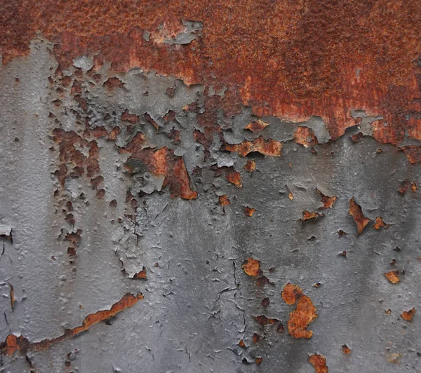 Grey Paint Peeling Metal Container Revealing Rusty Surface Close Shot — Stock Photo, Image