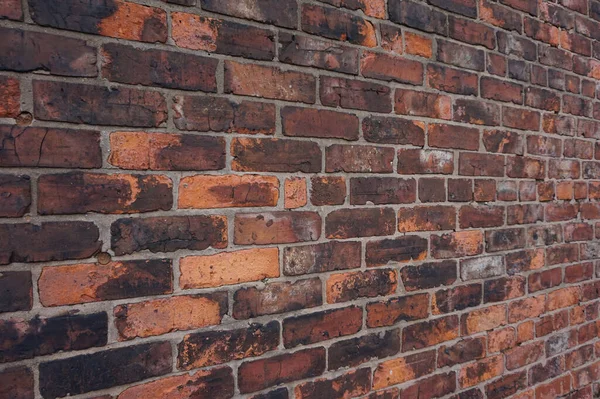 Massive Hauswand Aus Braunen Und Roten Ziegeln Ziegelwand Nahaufnahme Perspektivischem — Stockfoto