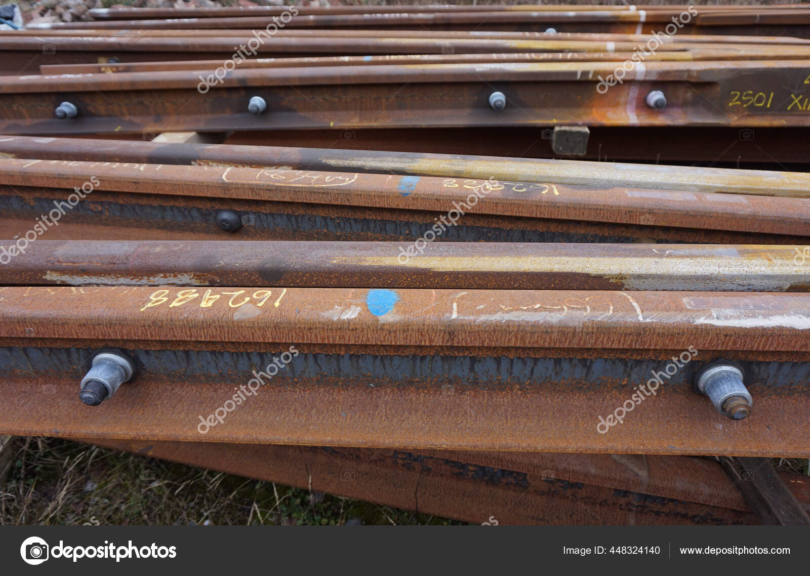 Section Rail Trackwork Railway Steel Track Stacking Pile Stock Yard
