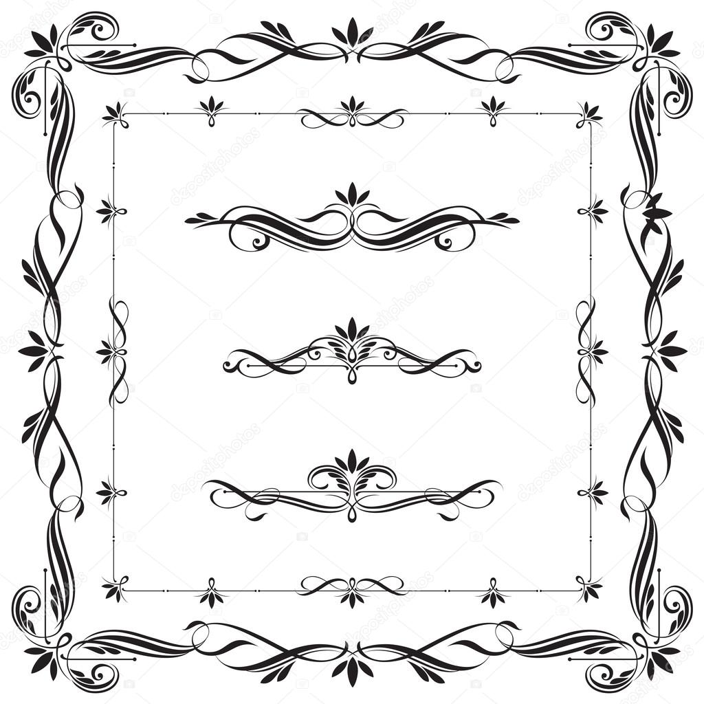 Set of Calligraphic frames and elements