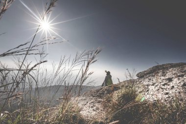 Khao Luang Sukhothai 'nin tepesine orman yolu, Ramkhamhaeng Ulusal Parkı, Sukhothai Tayland.