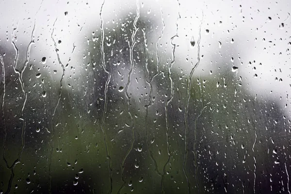 Regentropfen Auf Fenster Sommer Regentag — Stockfoto