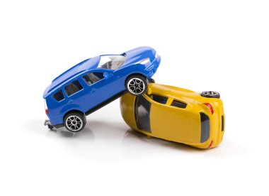 car accident, two toy cars isolated on white clipart