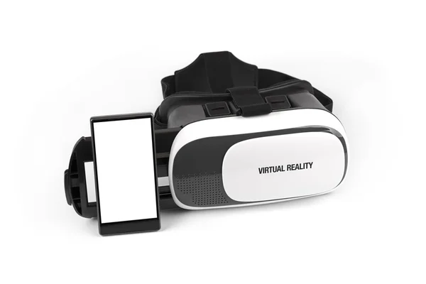 虚拟现实与手机上白色孤立的眼镜 — 图库照片