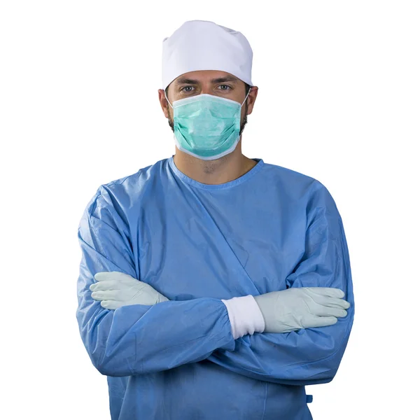 Kirurg med ansiktsmask isolerad på vit bakgrund — Stockfoto