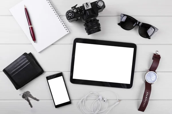 Mock up with blank digital tablet, smartphone and accessories — Stock Photo, Image