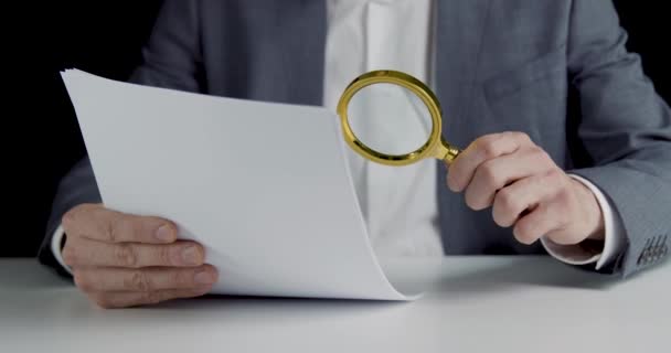 Tax Inspector Investigating Financial Documents Magnifying Glass Business Audit Data — Stock Video