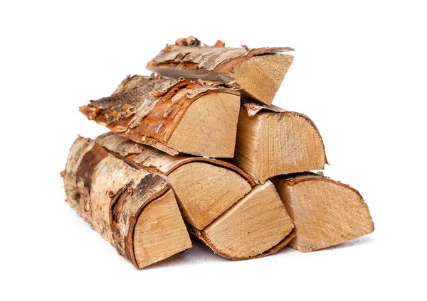 Heap Birch Firewood Logs Isolated White Background — ストック写真