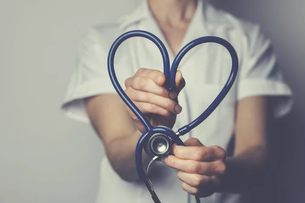 Healthcare Job Love Concept Medical Worker Heart Shaped Stethoscope — Stock Photo, Image