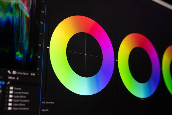 Video Editing Post Production Closeup Color Scopes Editing Software — Stock Photo, Image