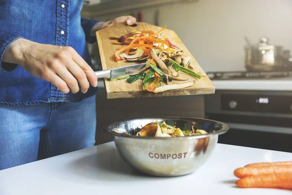 Reciclagem Resíduos Orgânicos Cozinha Casa Sobras Alimentos Composto — Fotografia de Stock