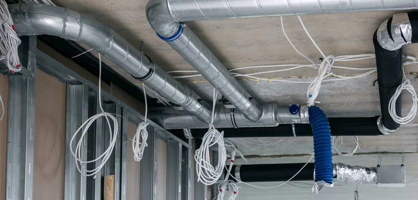 Câblage Électrique Installation Conduits Ventilation Dans Bâtiment — Photo