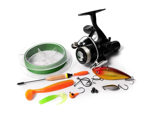 Fishing Tackle Angling Equipment Isolated White Background — Stock Photo, Image