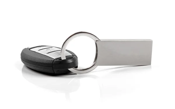 Car key with blank keyring isolated on white — Stock Photo, Image