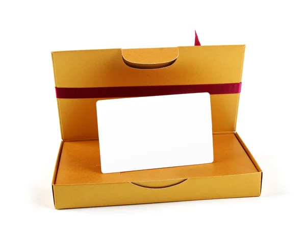 Gift box with blank gift card inside — Stock Photo, Image