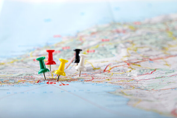 travel destination points on a map