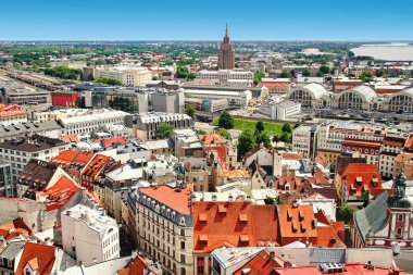 aerial view of Riga old town and city