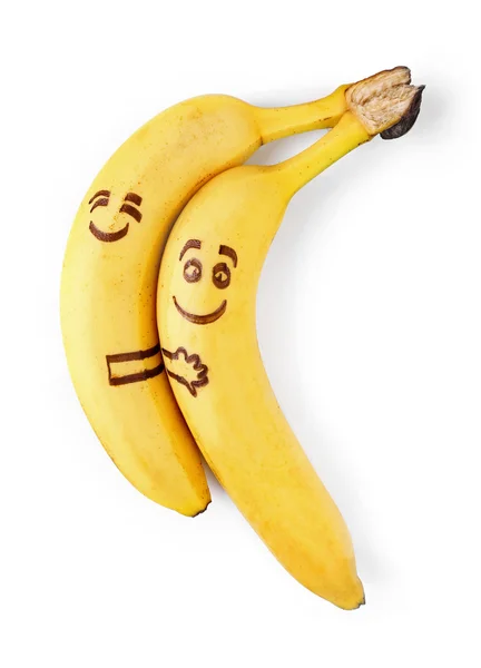 Bananer med smiley ansikten, par i kärlek koncept — Stockfoto