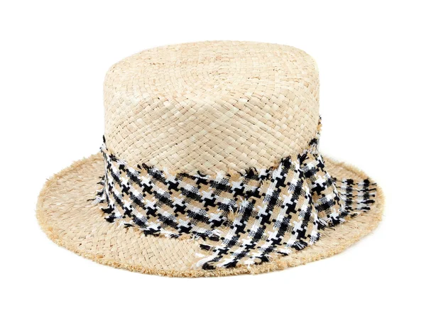 Straw hat with ribbon isolated on white — Stock Photo, Image