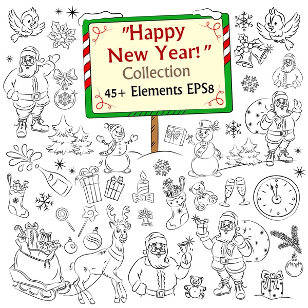 Merry Christmas and Happy New Year vector sketch collection — Stock Vector