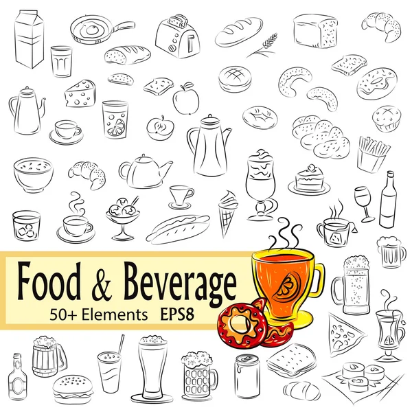 Vector Esboço Conjunto de Alimentos e Bebidas Ilustração De Stock