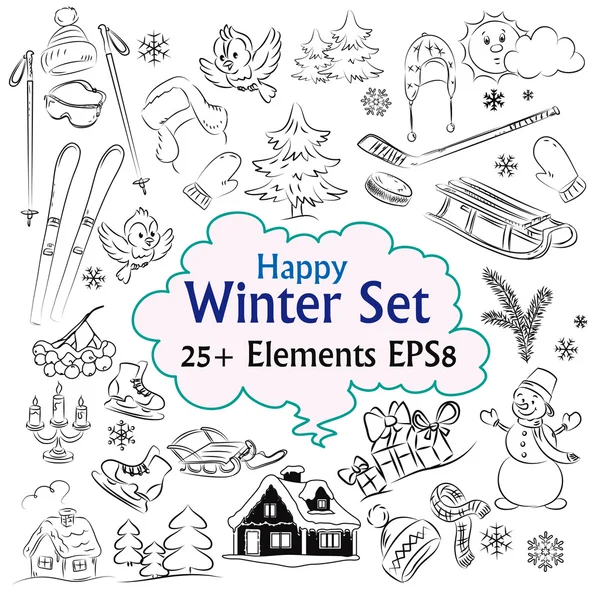 Beautiful Winter Vector Sketch Collection Vector Graphics