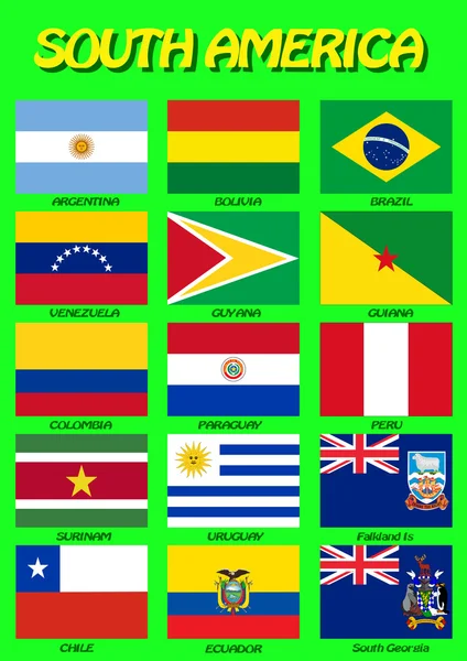 Sydamerikanska flaggor. Vektor illustration — Stock vektor