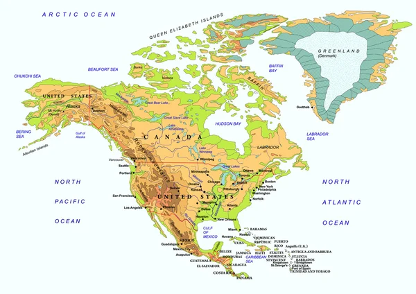 Mapa norte-americano com nomes de objetos — Vetor de Stock