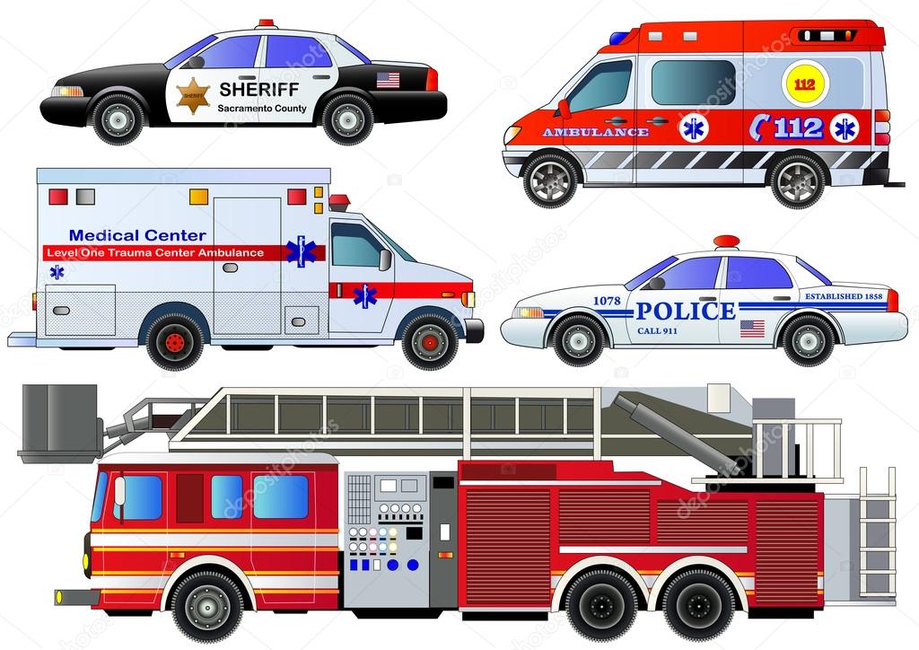 Emergency transport icons set. Vector set, isolated