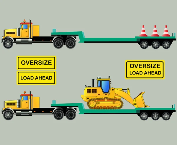 Oversize laden vrachtwagen en aanhangwagens, geïsoleerd, vector — Stockvector