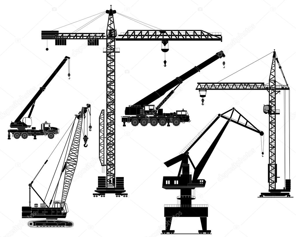 Building cranes set, silhouettes, vector illustration