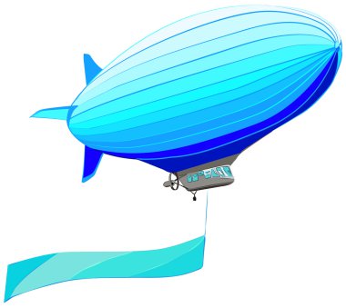 Airship with flag banner, vector illustration clipart