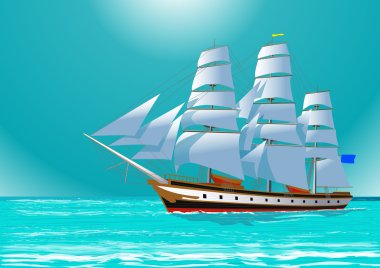 Clipper uzun boylu yelkenli gemi, illüstrasyon vektör