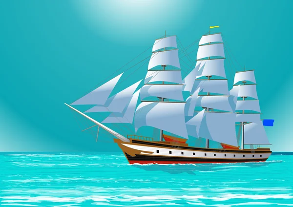 Clipper sailing tall ship, vector illustration — Stock Vector