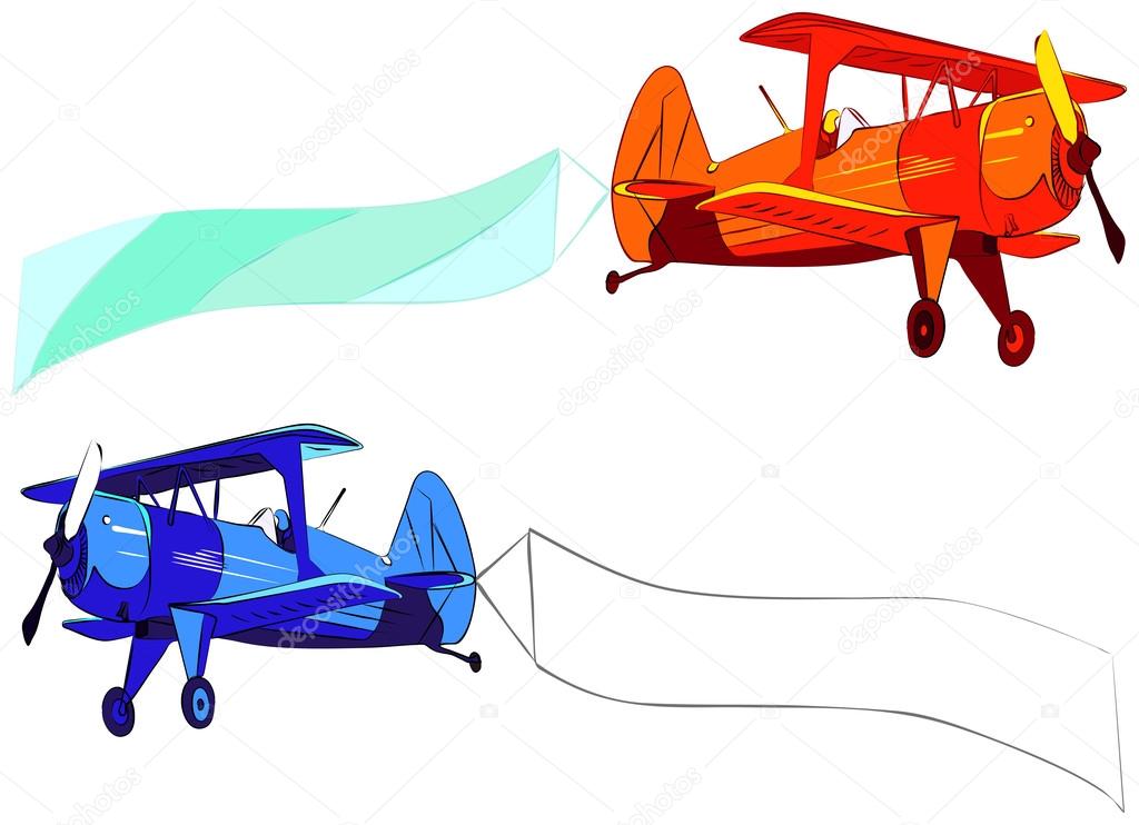 Plane with blank sky banner, vector illustration