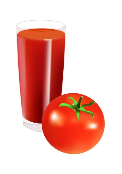 Copo de suco de tomate e tomate, isolado sobre branco — Vetor de Stock