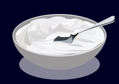 Üzerinde koyu mavi izole kaşıkla ekşi krema