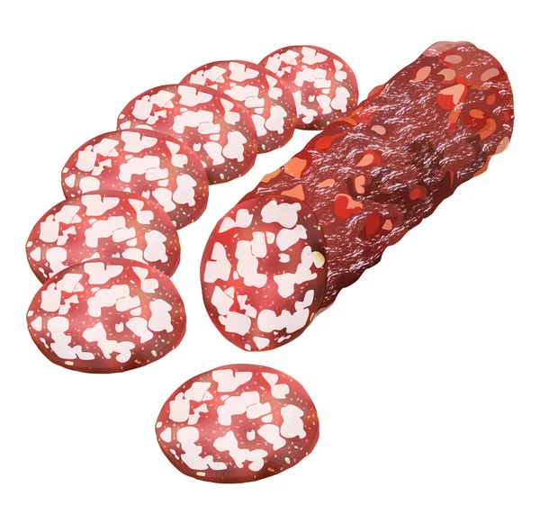 Bastone di salame, salsiccia, isolato su bianco — Vettoriale Stock