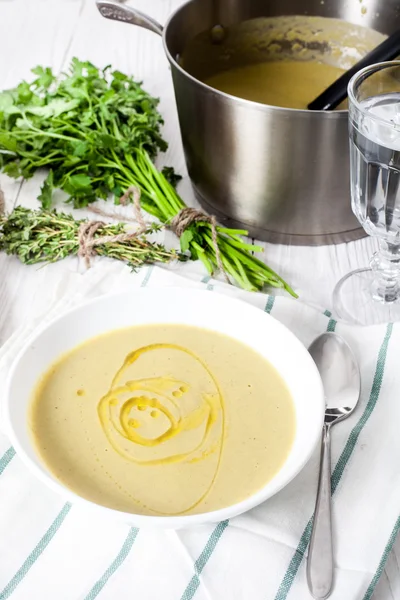 Zuppa tradizionale fatta in casa di patate e porri — Foto Stock