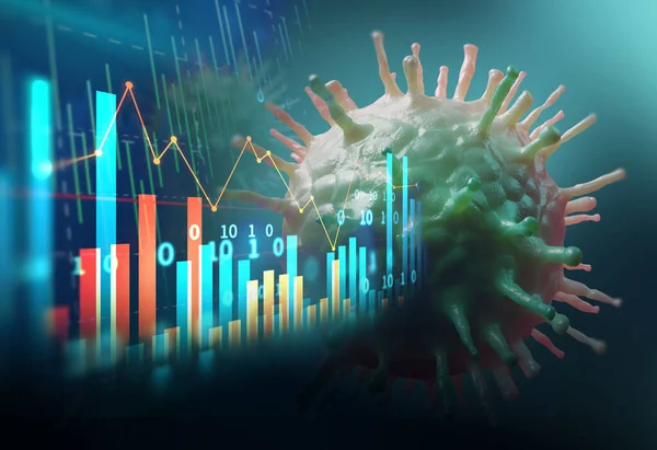 Trend Financial Graph Ncov Corona Virus Microscope Image Concept Economic — Stock Photo, Image