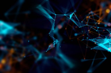 Noktalar ve çizgiler soyut teknoloji arkaplan 3D illüstrasyonunda bağlantılıdır.