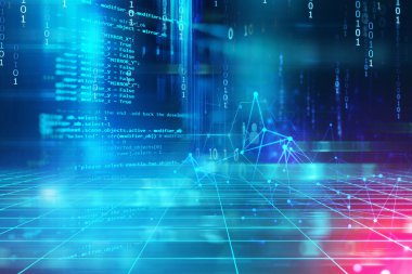 Yazılım geliştiricisi ve Bilgisayar betiğinin kod soyut teknoloji arkaplanı programlanıyor